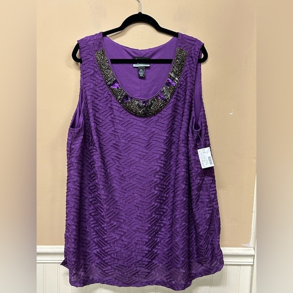Added Dimensions for Catherines Purple Beaded Neckline Sleeveless Blouse 2X NWT - Picture 1 of 5